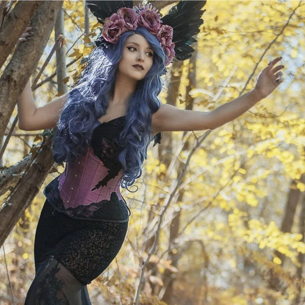 Corset Story Dusty Pink Longline Corset Top with black Lace Cap Sleeve size 42